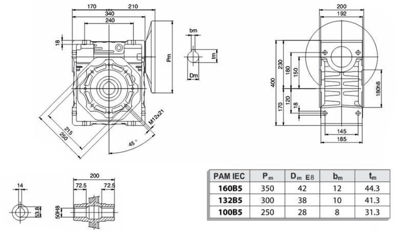 PMRV-150 REDUCER TIL ELEKTRISK MOTOR MS132 (7.5kW) FORHOLD 40:1