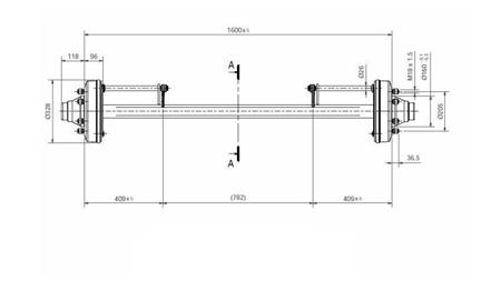 AKSEL FOR HENGER 8300 kg MED BREMSE (1600 mm)
