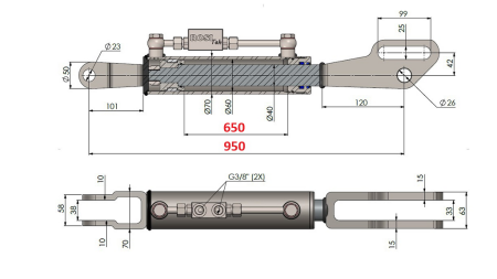 2TON. HYDRAULIC SIDE LINK FORK 60/40-300 (650MM-950MM)