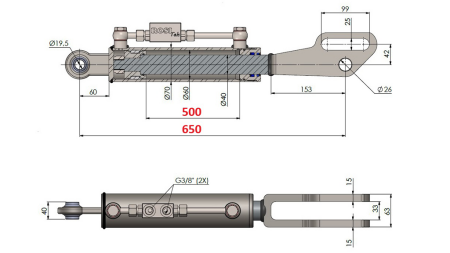 2TON. HYDRAULISK SIDE LINK PUNKT 60/40-150 (500MM-650MM)