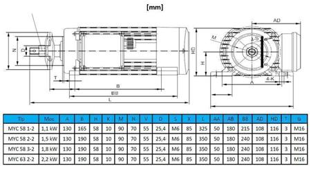 ELEKTRISCHE MOTOR CIRCULAIR 230V-1.1kW-2770rpm MYC 58 1-2