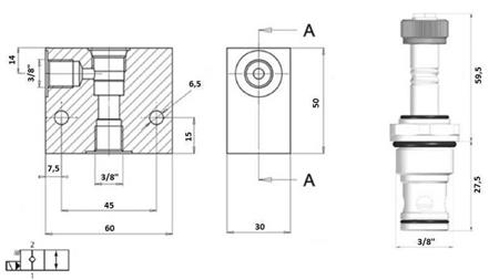 VANNE 2 VOIES 3/8 (NC) 12V - 40lit - schéma
