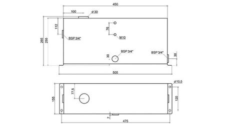 METALL RESERVOAR 12 LITER KUBE 255x120x450mm KOMPLETT MED UTSTYR