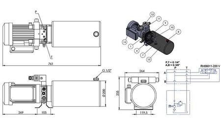 AGGREGAT HYDRAULIQUE MINI 230V AC (2.2 kW) - 8.0 cc - 11.2 lit/min - réservoir 12 lit
