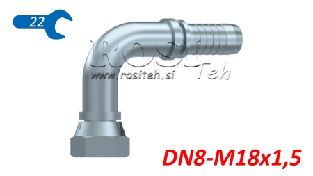 RACCORD HYDRAULIQUE BSP COUDE FEMELLE 90° DN8-M18X1,5