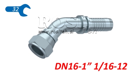 RACCORD HYDRAULIQUE DKJ JIC74° COUDE FEMELLE 45° DN16-1 1/16-12
