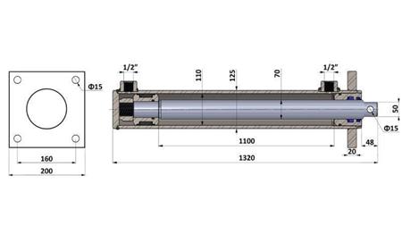 CILINDRO IDRAULICO PER SPACCATORE DI LEGNO CON PIASTRA DI MONTAGGIO 110/70-1100