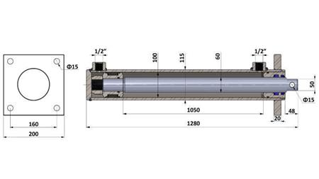 CILINDRO IDRAULICO PER SPACCATORE DI LEGNO CON PIASTRA DI MONTAGGIO 100/60-1050