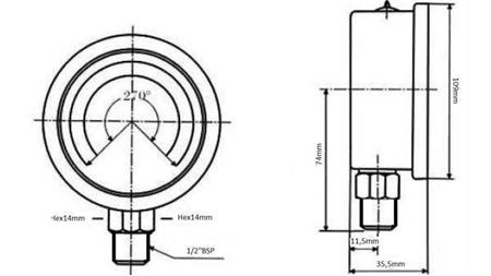 MANOMÈTRE DN100 VERTICAL 0 - 16 BAR - 1/2-dimensions