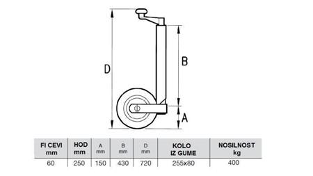 PIED DE SUPPORT REMORQUE AUTO 250mm-400kg