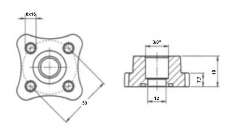CONNECTEUR DE TUYAU 3/8 - FLANQUE DROITE fi 30