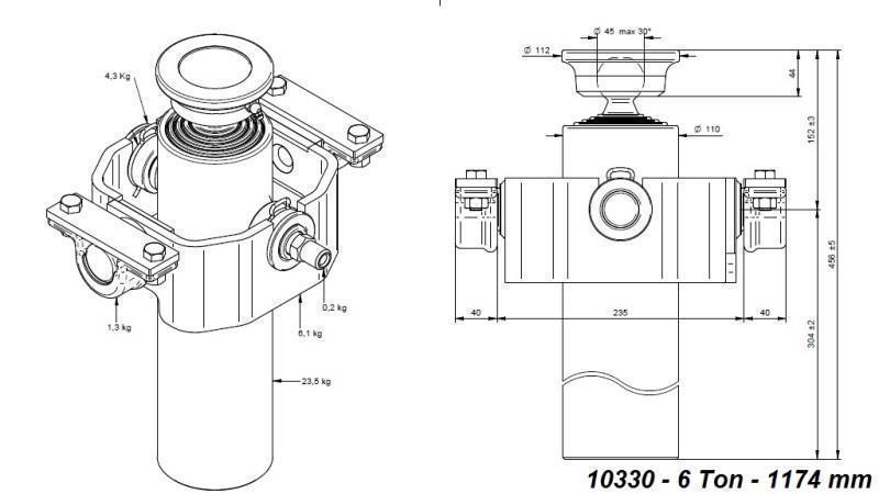 TELESCOPIC CYLINDER COMPACT 4 DEGREES 1174mm x110 -BALL