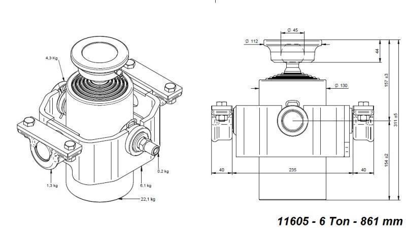 TELESCOPISCHE CYLINDER COMPACT 6 GRADEN 861mm x125 -BAL